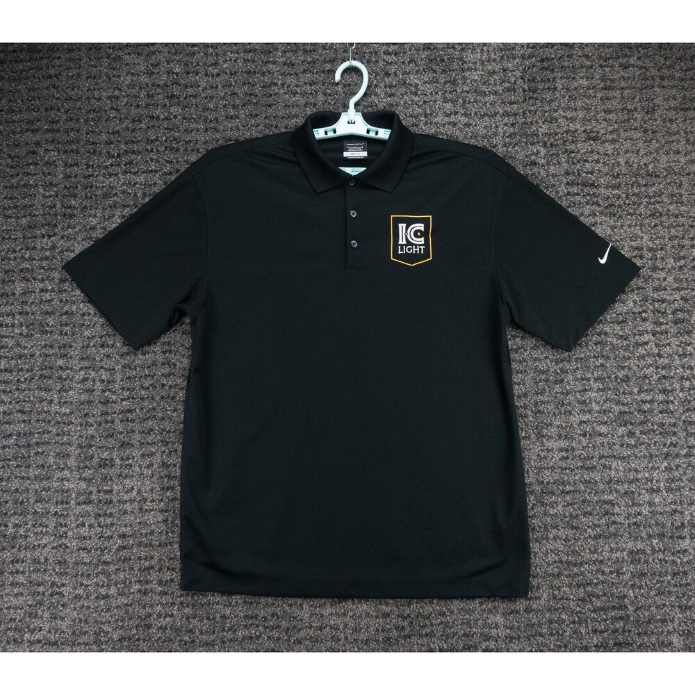IC Light Beer Shirt Mens Large Black Nike Golf Performance Polo Logo Workwear